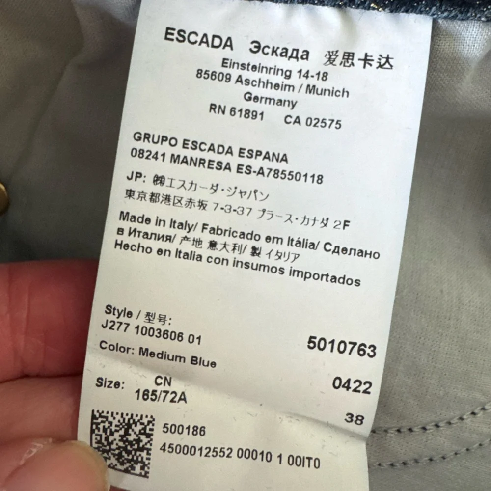 ESCADA BLUE GOLD SHIMMER METALLIC DENIM STRAIGHT LEG JEANS SZ 38 / 8 - Picture 10 of 10